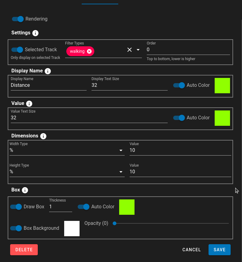 Attribute Rendering Settings